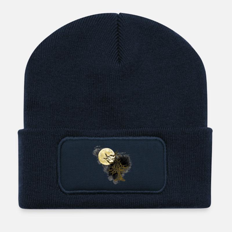 knorriger halloween-Baum, gothic motiv, Monde - Recycelte Patch Beanie - French Navy