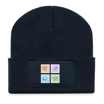 Pastel Pug Squad - Le mignon et le câlin - Beanie recyclé à patch - bleu marine - Devant