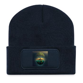 Arbre-Monde : Arbre sur une demi-sphère - Beanie recyclé à patch - bleu marine - Devant