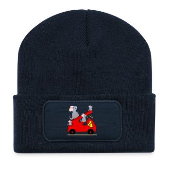 Quatre - 4e anniversaire - Camion de pompiers - Souris tout-petits - Beanie recyclé à patch - bleu marine - Devant