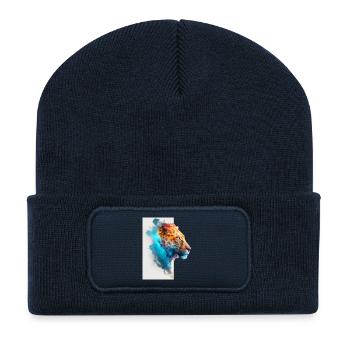 Belle lionne colorée avec fond blanc - Beanie recyclé à patch - bleu marine - Devant