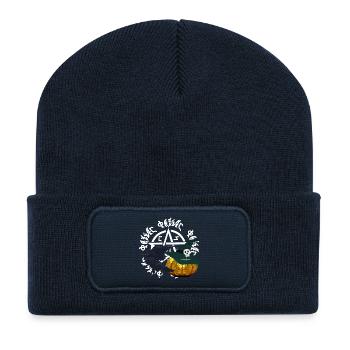 hexenhut, Rabenkrähe, Kürbisse, closing - Recycelte Patch Beanie - French Navy - Vorne