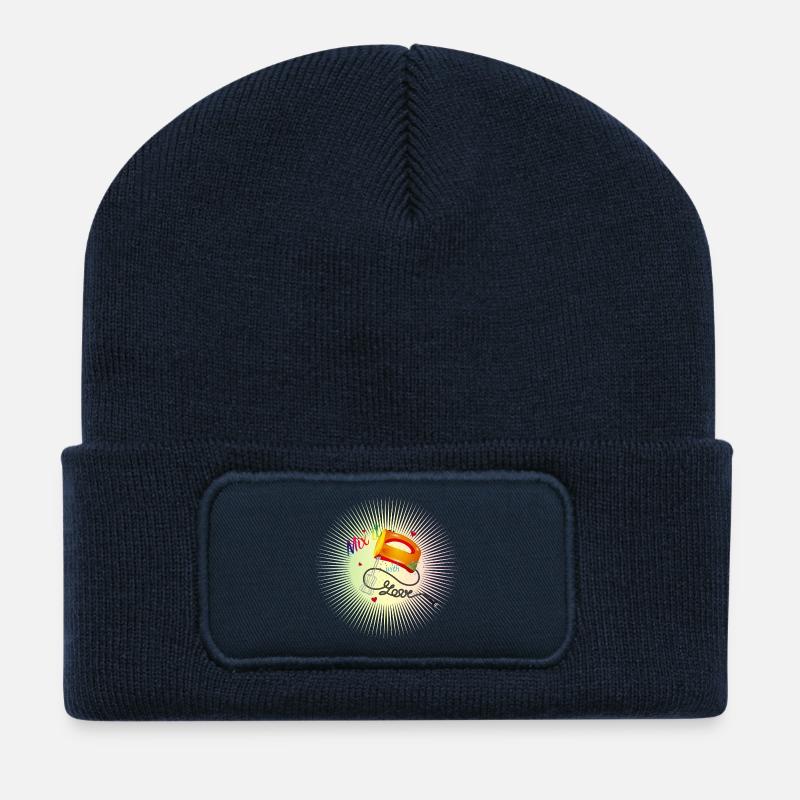 farbenfrohes Handrührgerät mit coolem Spruch - Recycelte Patch Beanie - French Navy