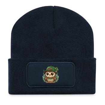 St. Patrick s Day Kawaii Eule mit Hut - Recycelte Patch Beanie - French Navy - Vorne