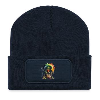 Leprechaun Kobold unter einem Regenbogen - Recycelte Patch Beanie - French Navy - Vorne