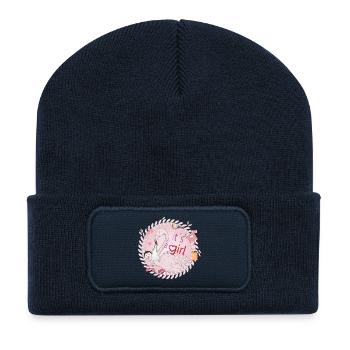 Flamingo with baby and baby utensils in pink - Recycled Patch Beanie - french navy - Front
