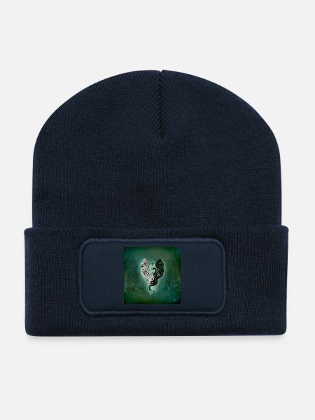 Dragons avec yin et yang chantant - Beanie recyclé à patch - bleu marine