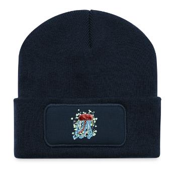 Impression d’art méduse aquarelle - Beanie recyclé à patch - bleu marine - Devant