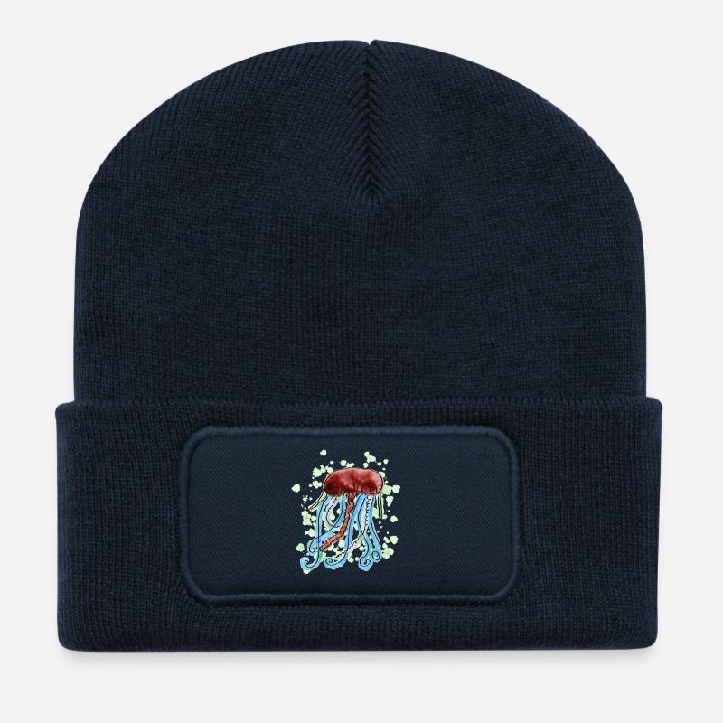 Watercolor Jellyfish Art Print - Recycled Patch Beanie - french navy