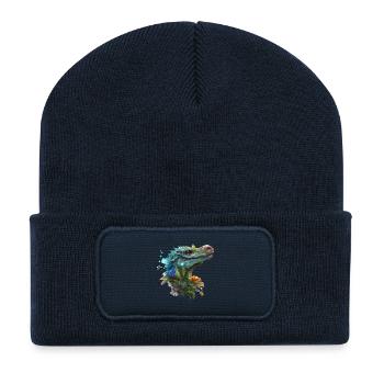 Vélociraptor bleu - Beanie recyclé à patch - bleu marine - Devant