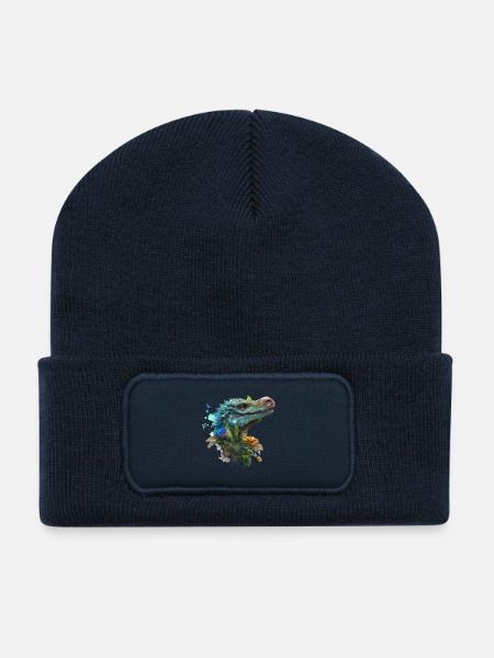 Blauer Velociraptor - Recycelte Patch Beanie - French Navy