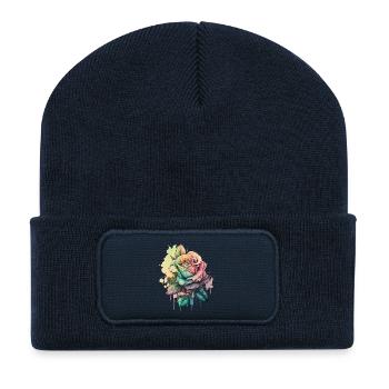 Rose Colorful Watercolor Tropical Creative Design - Recycled Patch Beanie - french navy - Front