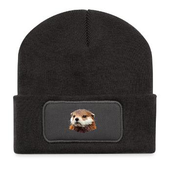 Loutre polygonale - Beanie recyclé à patch - charbon - Devant
