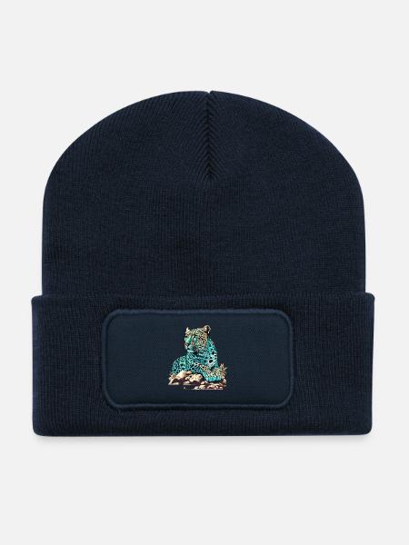 Léopard à l’affût - Beanie recyclé à patch - bleu marine