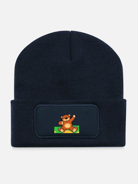 Cute little teddy bear sitting in the grass - Recycled Patch Beanie - french navy