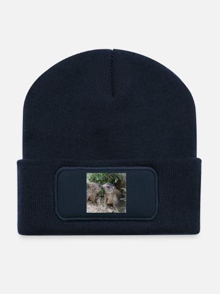 Murmeltiere 5 verschmust. Alpen Liebe und Geschenk - Recycelte Patch Beanie - French Navy