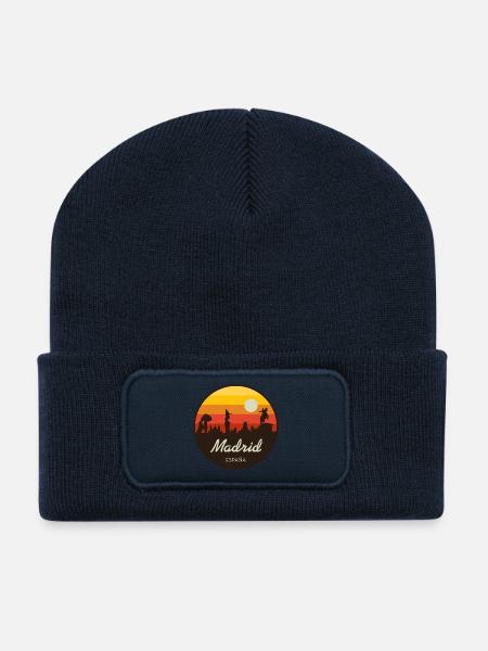 Madrid Sunset Skyline Rétro - Beanie recyclé à patch - bleu marine