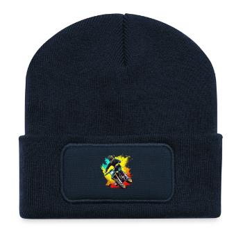 Motocross Farbexplosion - Recycelte Patch Beanie - French Navy - Vorne
