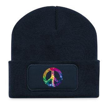 Groovy Tie Dye Peace Sign - Recycled Patch Beanie - french navy - Front