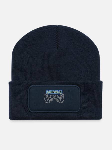 Muscles above all, no pain no gain! - Recycled Patch Beanie - french navy