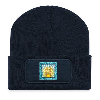 Sonnenaufgang mit Strahlenmuster - Mallorca Ibiza - Recycelte Patch Beanie - French Navy - Vorne