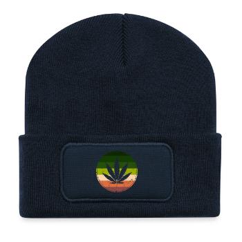 Retro Rainbow Cannabis Round - Recycled Patch Beanie - french navy - Front