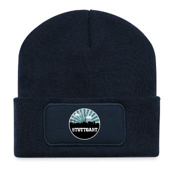 Stuttgart Skyline Blue Hour - Recycelte Patch Beanie - French Navy - Vorne