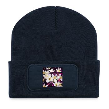 Weiße Anemonen - Recycelte Patch Beanie - French Navy - Vorne