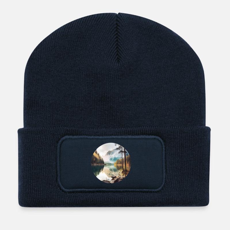 Alpensee Spiegelung Morgenglanz - Recycelte Patch Beanie - French Navy