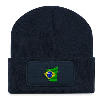 Drapeau du Brésil - Brésil - Drapeau Broken Design - Beanie recyclé à patch - bleu marine - Devant