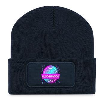HERZLICHEN GLÜCKWUNSCH SPRÜCHE ANLASS GRATULATION - Recycelte Patch Beanie - French Navy - Vorne