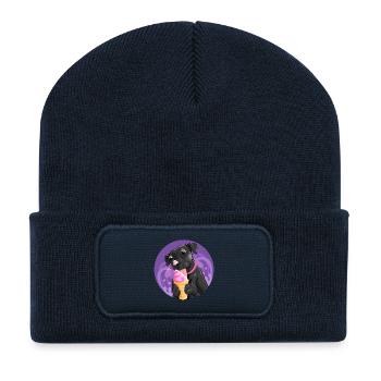 Chiot gourmand crème rose - Beanie recyclé à patch - bleu marine - Devant