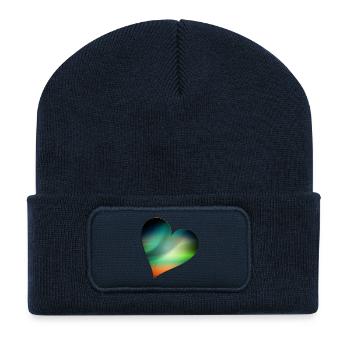 leuchtendes Nordlicht Herz am Firmament - Recycelte Patch Beanie - French Navy - Vorne