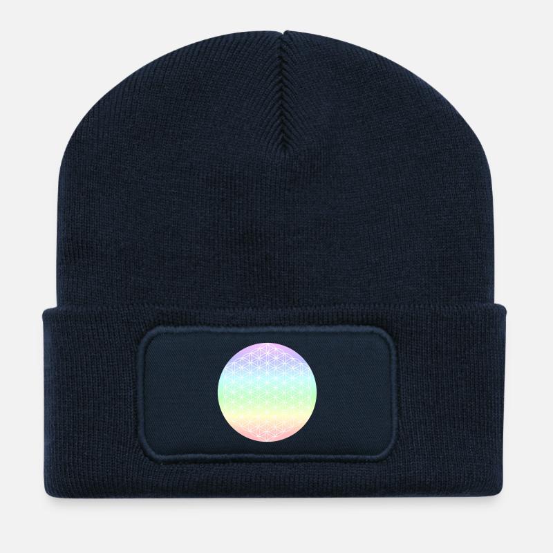 Fleur de Vie Pastel - 5ème Dimension - Mandala - Beanie recyclé à patch - bleu marine