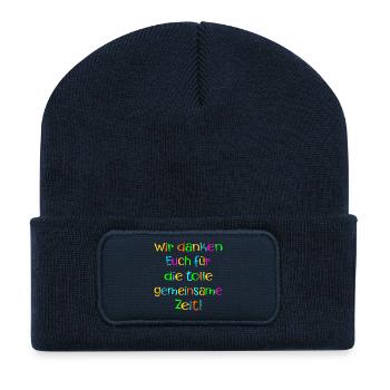 Abschiedssprüche Team - Dankbarkeit ZEIT - Recycelte Patch Beanie - French Navy - Vorne