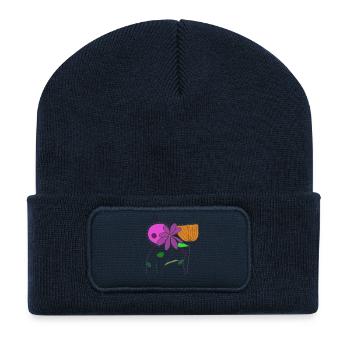Blumenmotive mit bunten Blumen und Blättern - Recycelte Patch Beanie - French Navy - Vorne