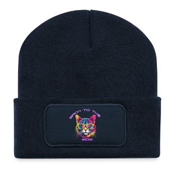 Design rétro chat avec lunettes de soleil - Beanie recyclé à patch - bleu marine - Devant