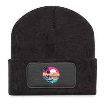 Retro sunset on the beach - Recycled Patch Beanie - dark grey - Front