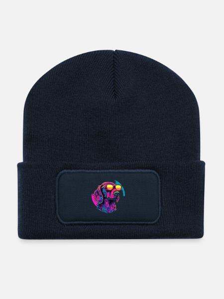 Neon Hund mit Sonnenbrille - Recycelte Patch Beanie - French Navy