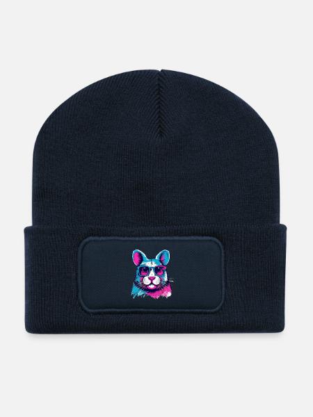 Neonfarben-Hund mit Sonnenbrille - Recycelte Patch Beanie - French Navy