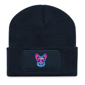 Futuristic dog with sunglasses & headphones - Recycled Patch Beanie - french navy - Front