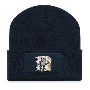 roboter comic graffiti wand charakter rose urban - Recycelte Patch Beanie - French Navy - Vorne