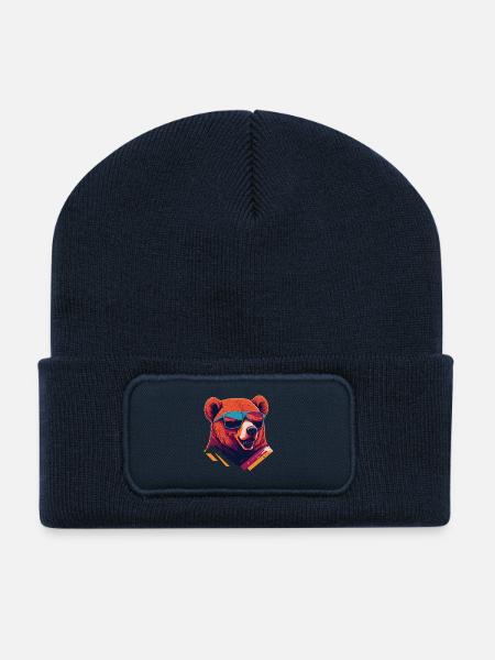 Bold and Bearish: Retro Bear T-Shirt - Recycled Patch Beanie - french navy