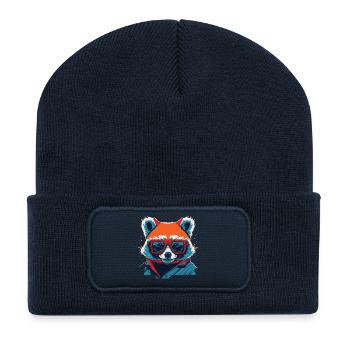 Heftig und feurig: Retro Red Panda T-Shirt - Recycelte Patch Beanie - French Navy - Vorne