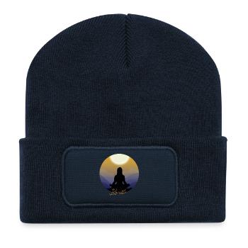 Breath Yoga Meditation Silhouette Design - Recycled Patch Beanie - french navy - Front
