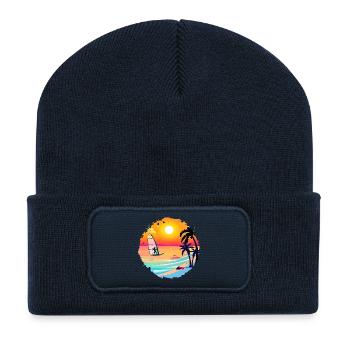 Summer Sunset Beach Watercolor - Recycled Patch Beanie - french navy - Front