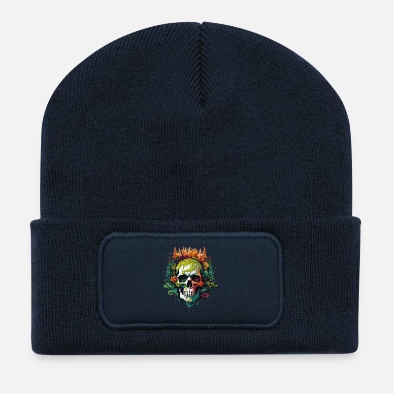 Rainbow Skull in the Jungle - Recycled Patch Beanie - french navy