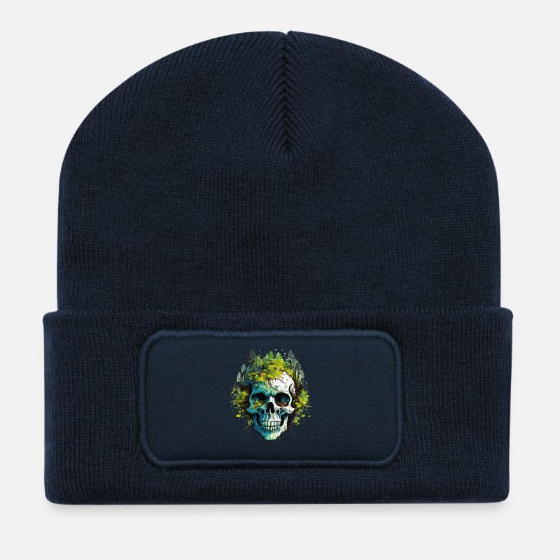 Waldskull: Natur trifft Schädel - Recycelte Patch Beanie - French Navy
