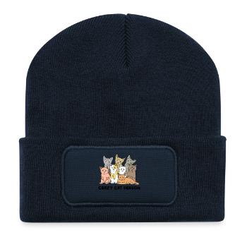 Katze Haustiere Statement Lieblingstier Heimtier - Recycelte Patch Beanie - French Navy - Vorne