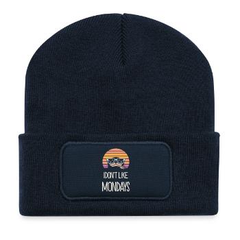 Cadeau Drôle 'I Don't Like Monday', Marmotte - Beanie recyclé à patch - bleu marine - Devant